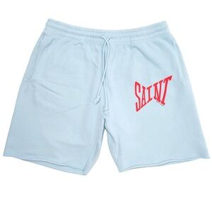 Saint MXXXXXX Light Blue LOGO Sweat Shorts LARGE L Made In Japan St Michael EUC